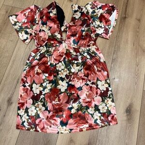 NWT - Floral women’s sexy velvet Dress in Red and Pink